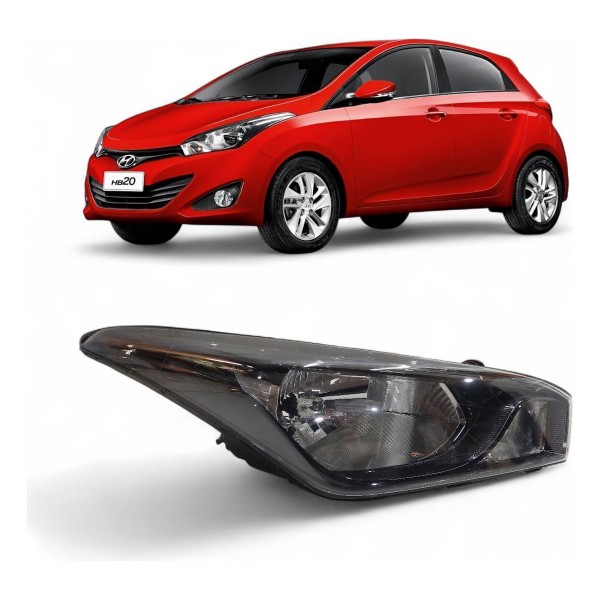 Farol Direito Hyundai Hb20 2012 2013 A 2019 Máscara Negra
