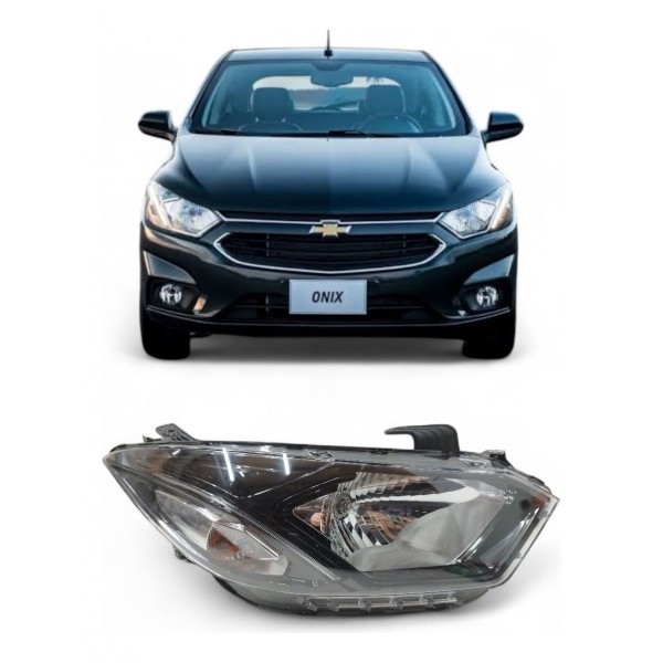 Farol Direito Gm Onix 2017 2018 2019 Máscara Negra Com Led