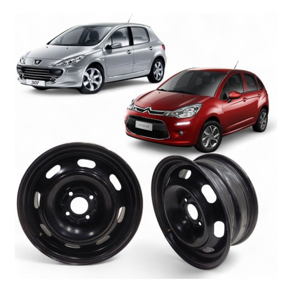 Roda Ferro Aro 15 Citroen C3 C4 Peugeot 307 308 4 Furos Orig
