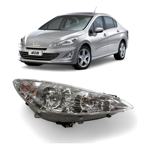 Farol Direito Cromado Peugeot 408 2012 A 2015 Possui Riscos