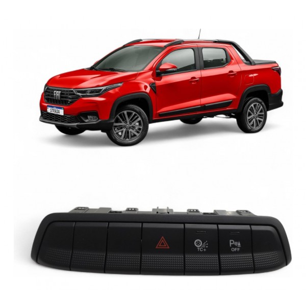 Comando Botão Central Painel Alerta Fiat Strada 2021 A 2025 Preto