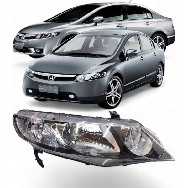 Farol Direito Honda Civic 2007 2008 A 2011 Máscara Negra