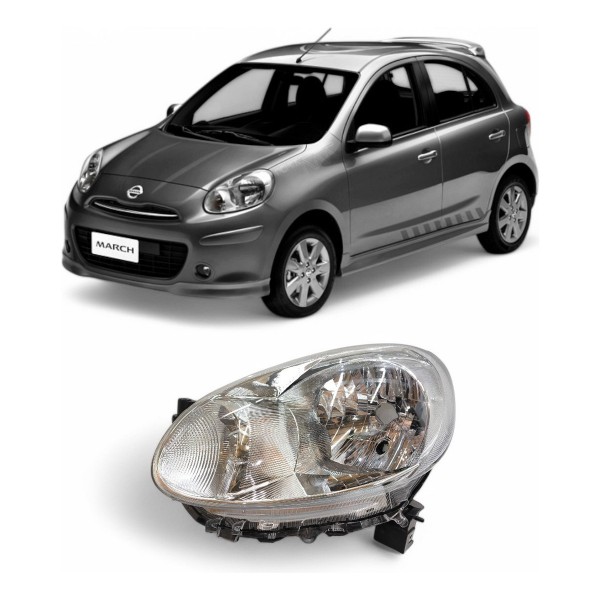 Farol Esquerdo Nissan March 2011 2012 2013 2014 Cromado