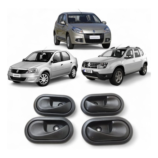 Kit 4 Maçaneta Interna Sandero Logan Duster 2009 2010 A 2014
