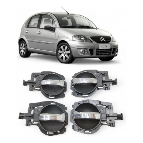 Kit 4 Maçaneta Interna Citroen C3 2005 2006 2007 2008 A 2010